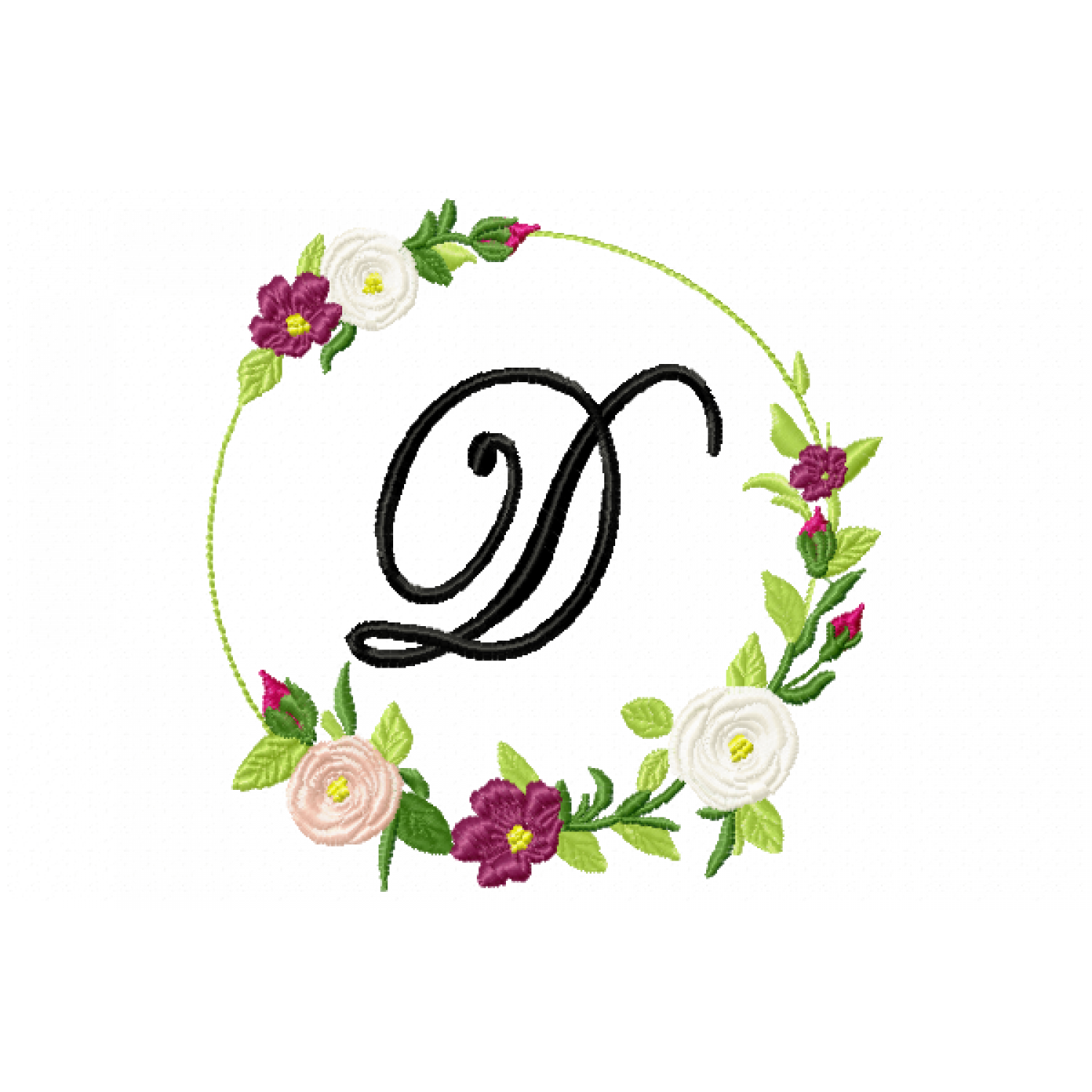 Frame Roses Monogram Letter D Embroidery Design