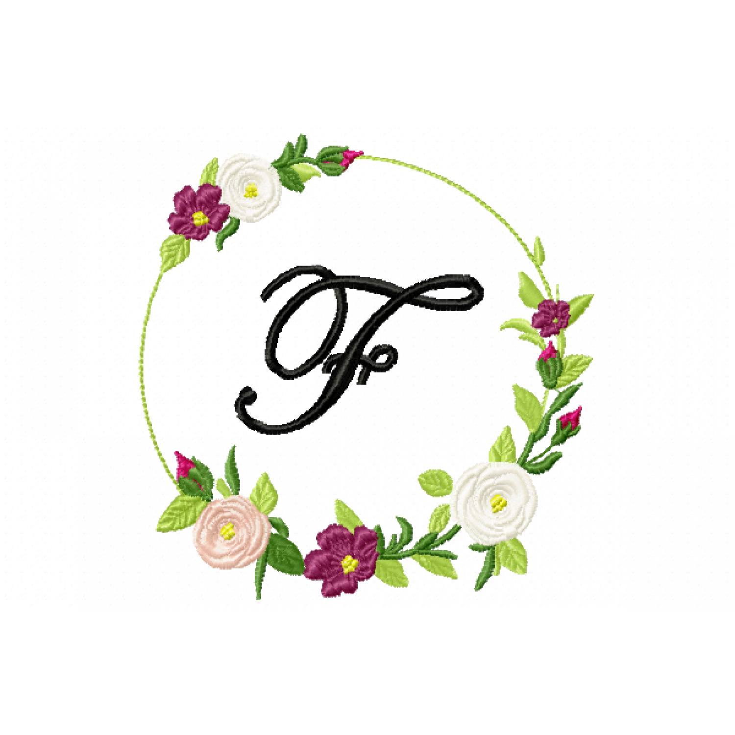 Frame Roses Monogram Letter F Embroidery Design