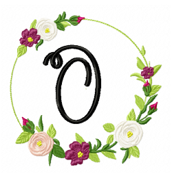 Frame Roses Monogram Letter O Embroidery Design