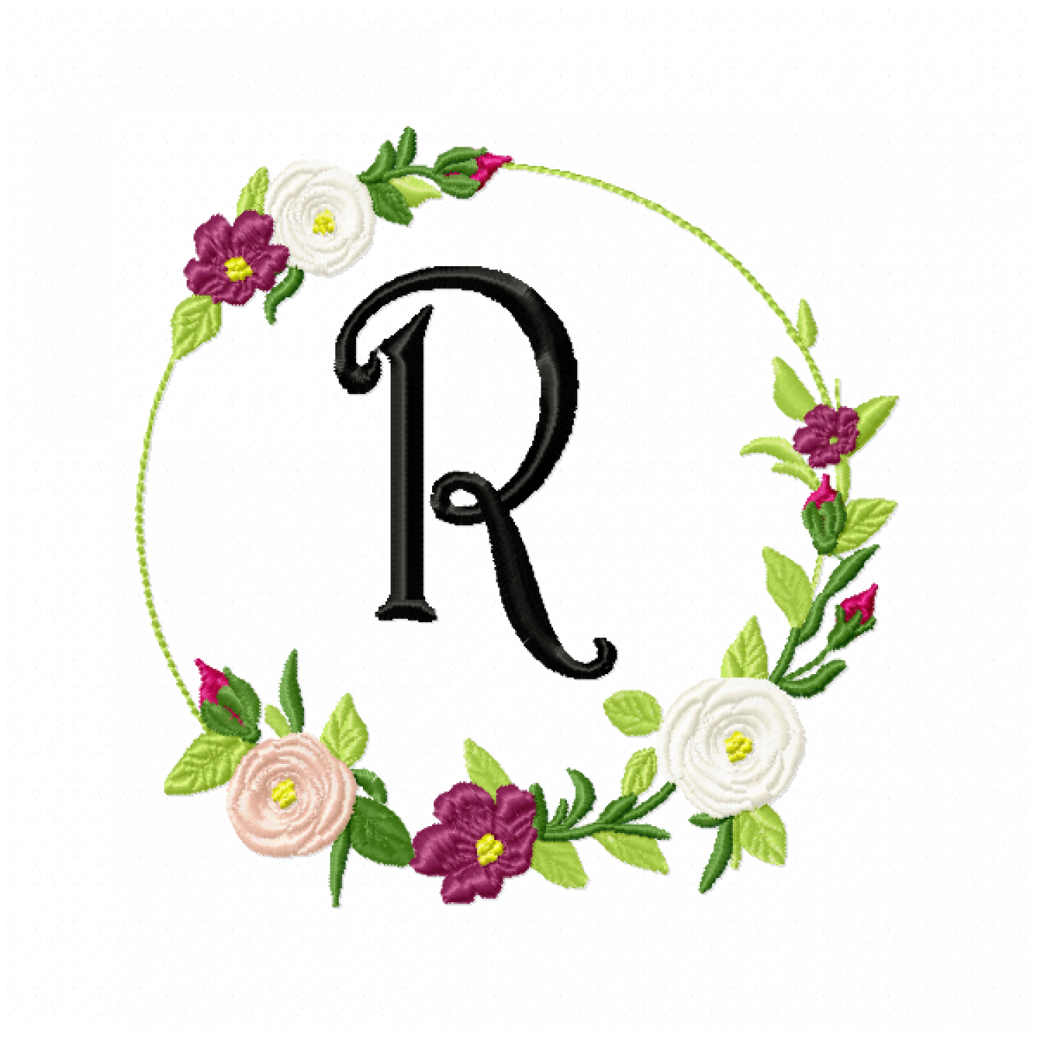 Frame Roses Monogram Letter R Embroidery Design