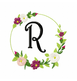 Frame Roses Monogram Letter R Embroidery Design