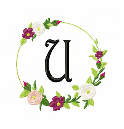 Frame Roses Monogram Letter U Embroidery Design