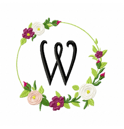 Frame Roses Monogram Letter W Embroidery Design