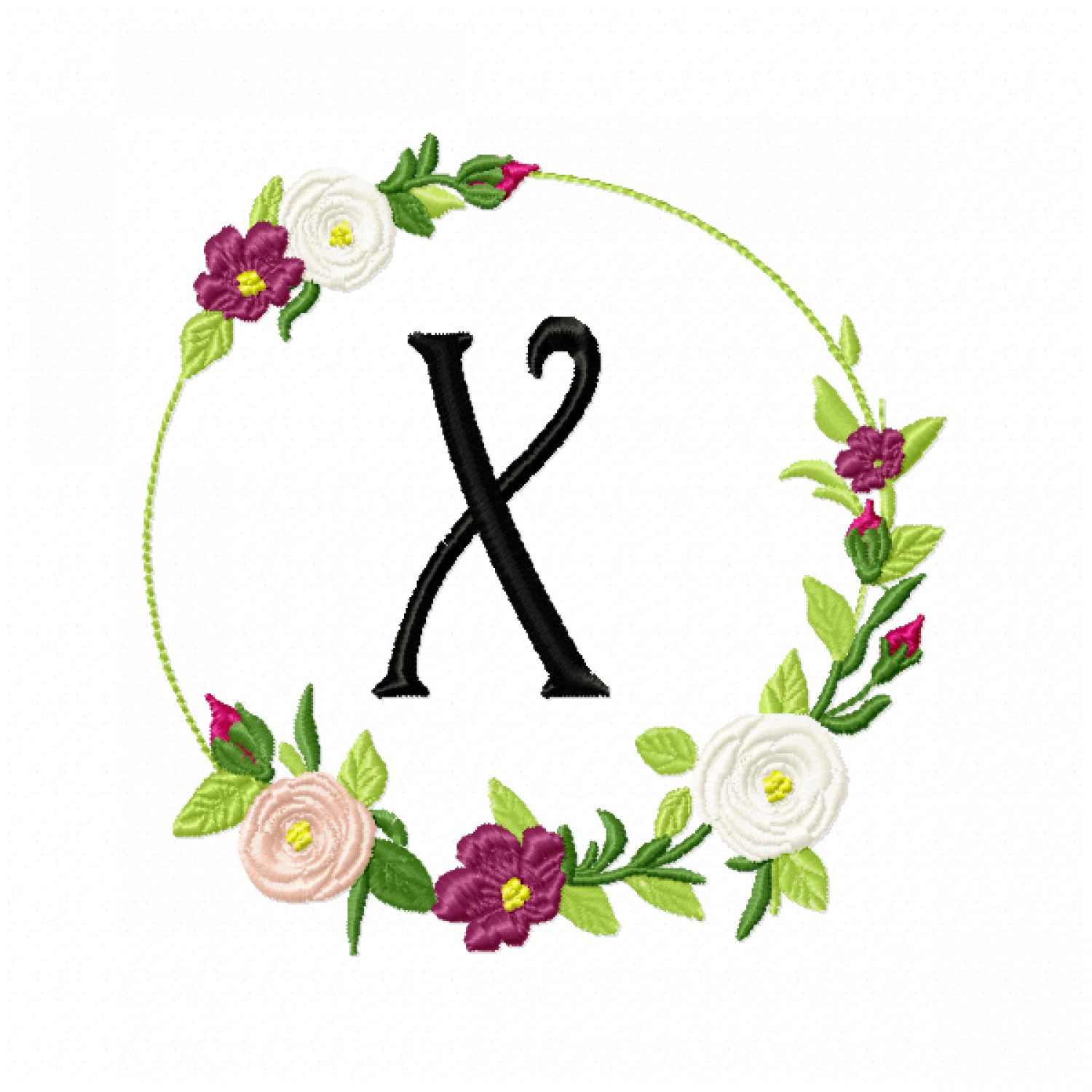 Frame Roses Monogram Letter X Embroidery Design