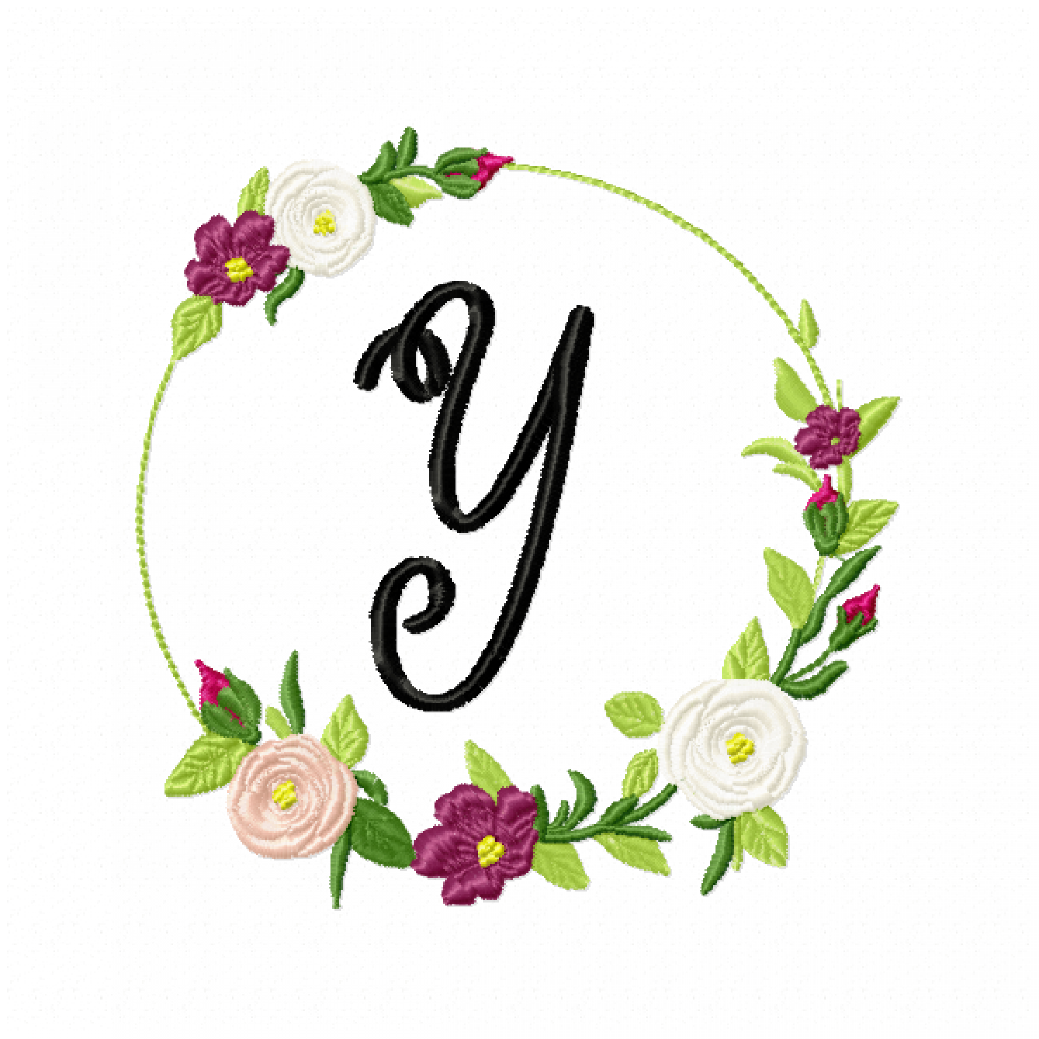 Frame Roses Monogram Letter Y Embroidery Design