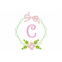 Frame Flower Monogram Letter C Embroidery Design