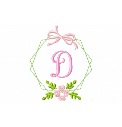 Frame Flower Monogram Letter D Embroidery Design