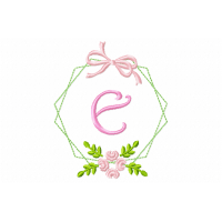 Frame Flower Monogram Letter E Embroidery Design
