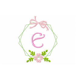 Frame Flower Monogram Letter E Embroidery Design