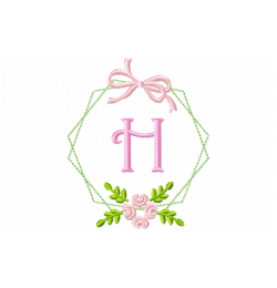 Frame Flower Monogram Letter H Embroidery Design
