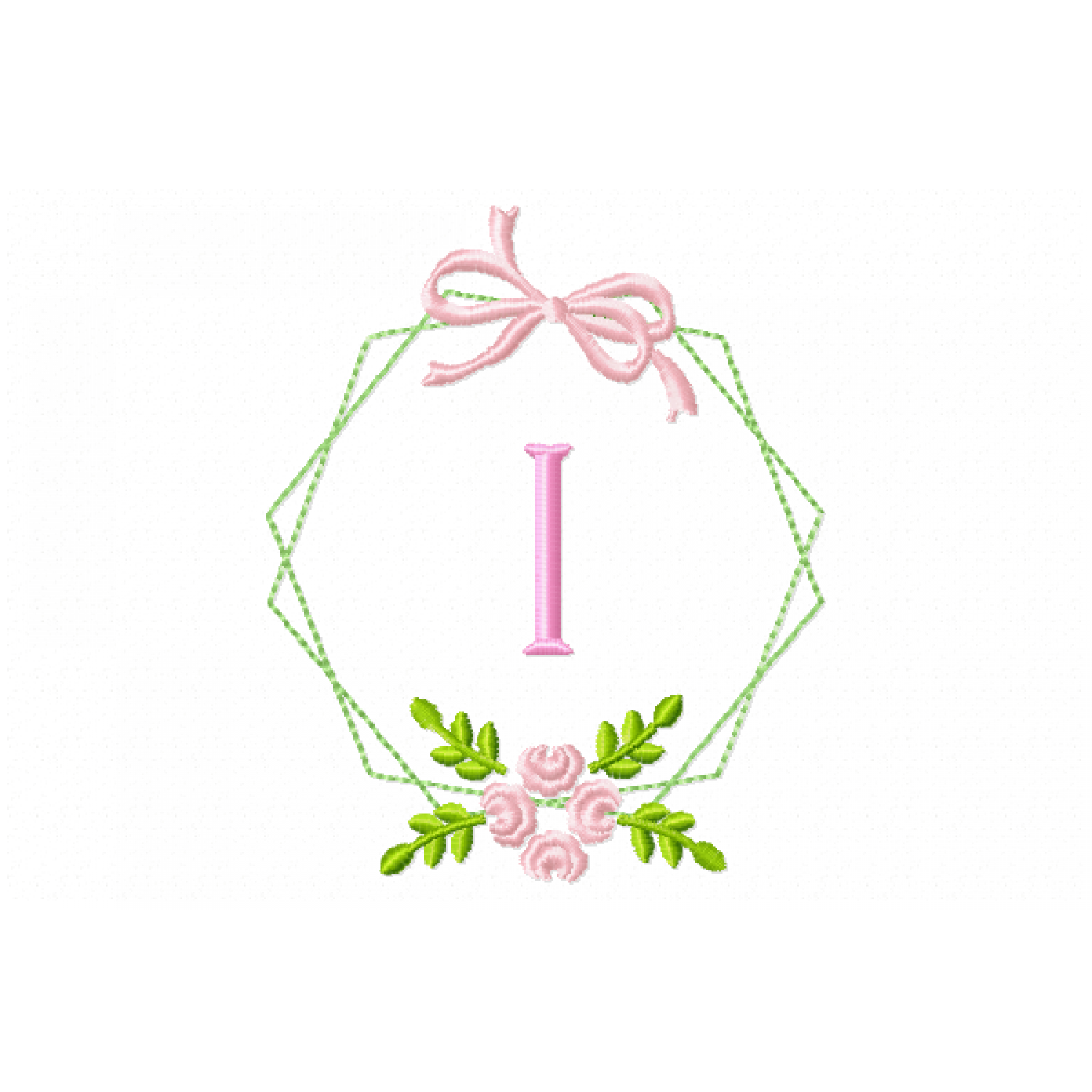 Frame Flower Monogram Letter I Embroidery Design