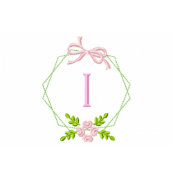 Frame Flower Monogram Letter I Embroidery Design