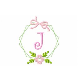Frame Flower Monogram Letter J Embroidery Design