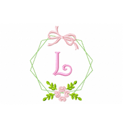 Frame Flower Monogram Letter L Embroidery Design
