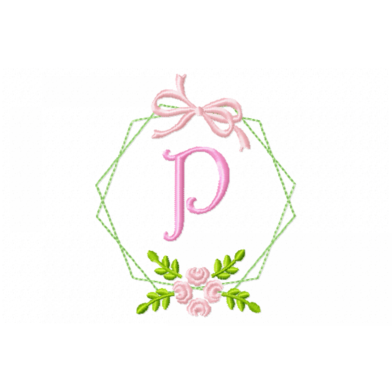 Frame Flower Monogram Letter P Embroidery Design