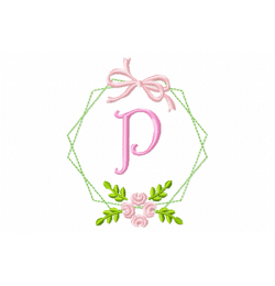 Frame Flower Monogram Letter P Embroidery Design