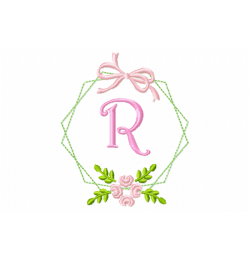 Frame Flower Monogram Letter R Embroidery Design