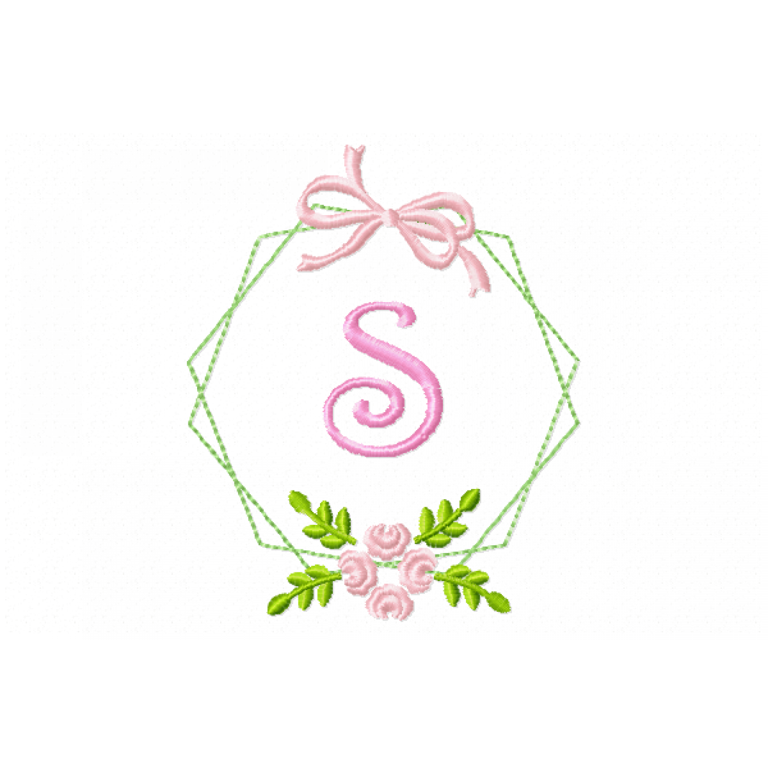 Frame Flower Monogram Letter S Embroidery Design