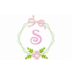 Frame Flower Monogram Letter S Embroidery Design
