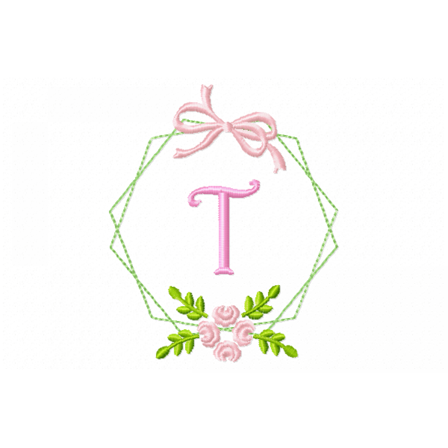 Frame Flower Monogram Letter T Embroidery Design