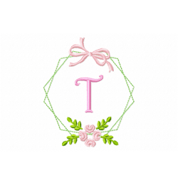 Frame Flower Monogram Letter T Embroidery Design