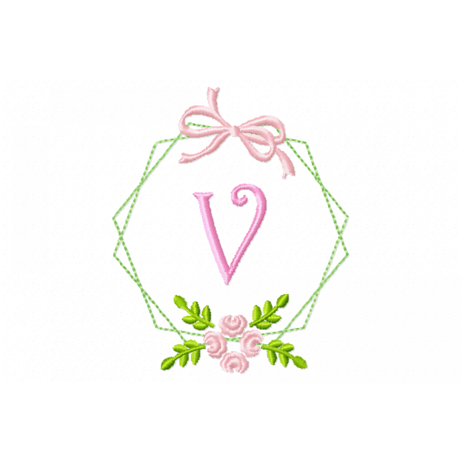 Frame Flower Monogram Letter V Embroidery Design