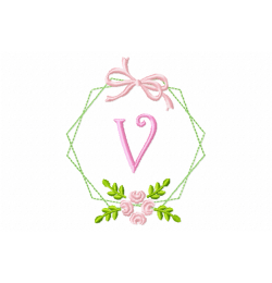 Frame Flower Monogram Letter V Embroidery Design
