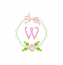 Frame Flower Monogram Letter W Embroidery Design