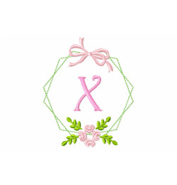 Frame Flower Monogram Letter X Embroidery Design