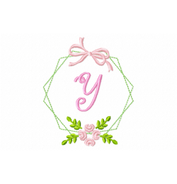 Frame Flower Monogram Letter Y Embroidery Design