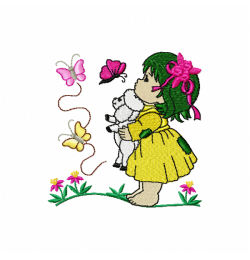 Girl and sheep Embroidery Design