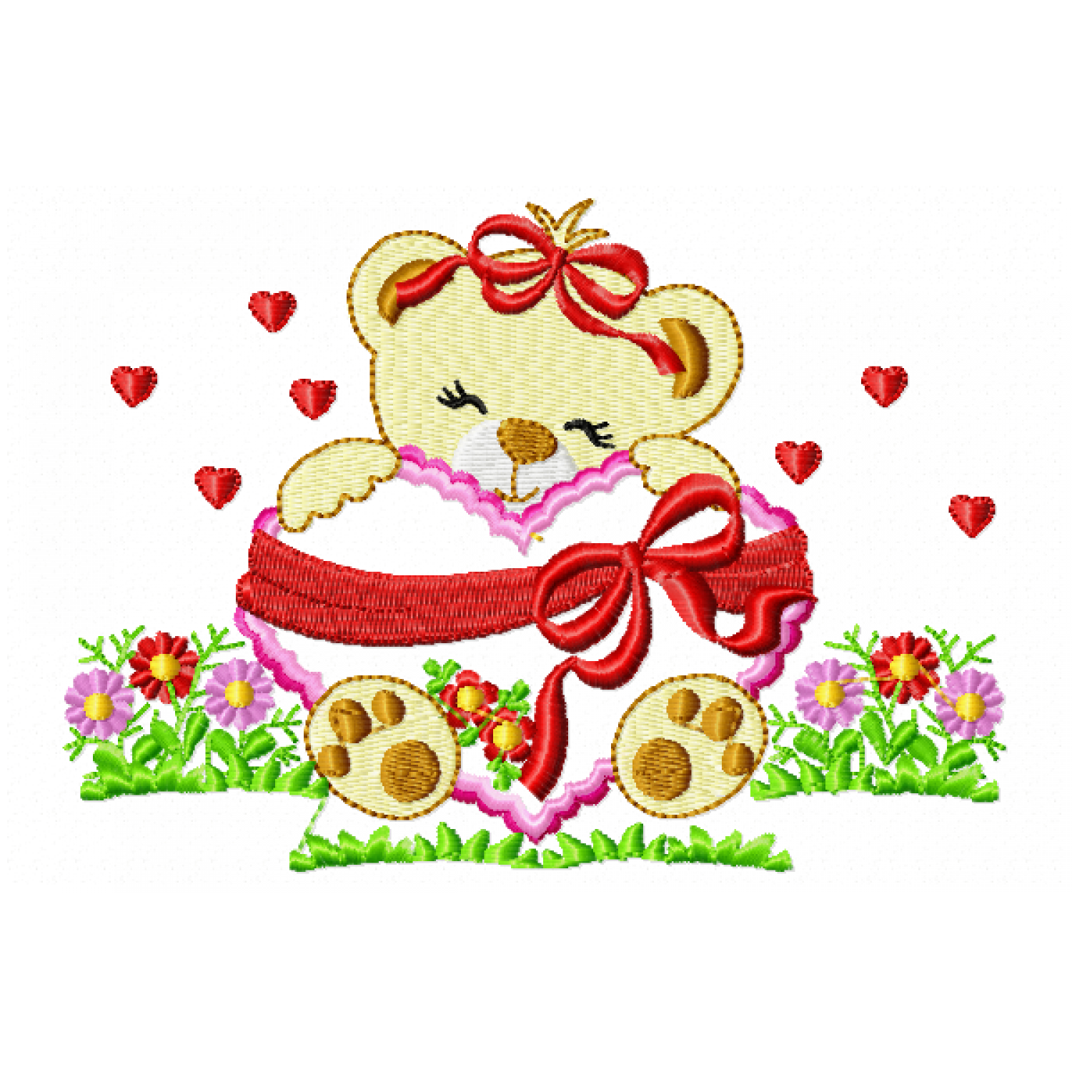 Girl bear heart Embroidery Design 5x7