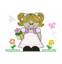 Girl in the garden Embroidery Design