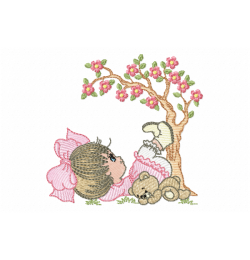 Girl lying down Embroidery Design