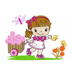 Girl Roses Embroidery Design