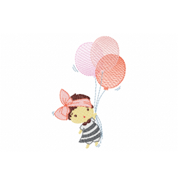 Girl with balloon Embroidery Design