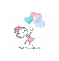 Girl with balloons Embroidery Design