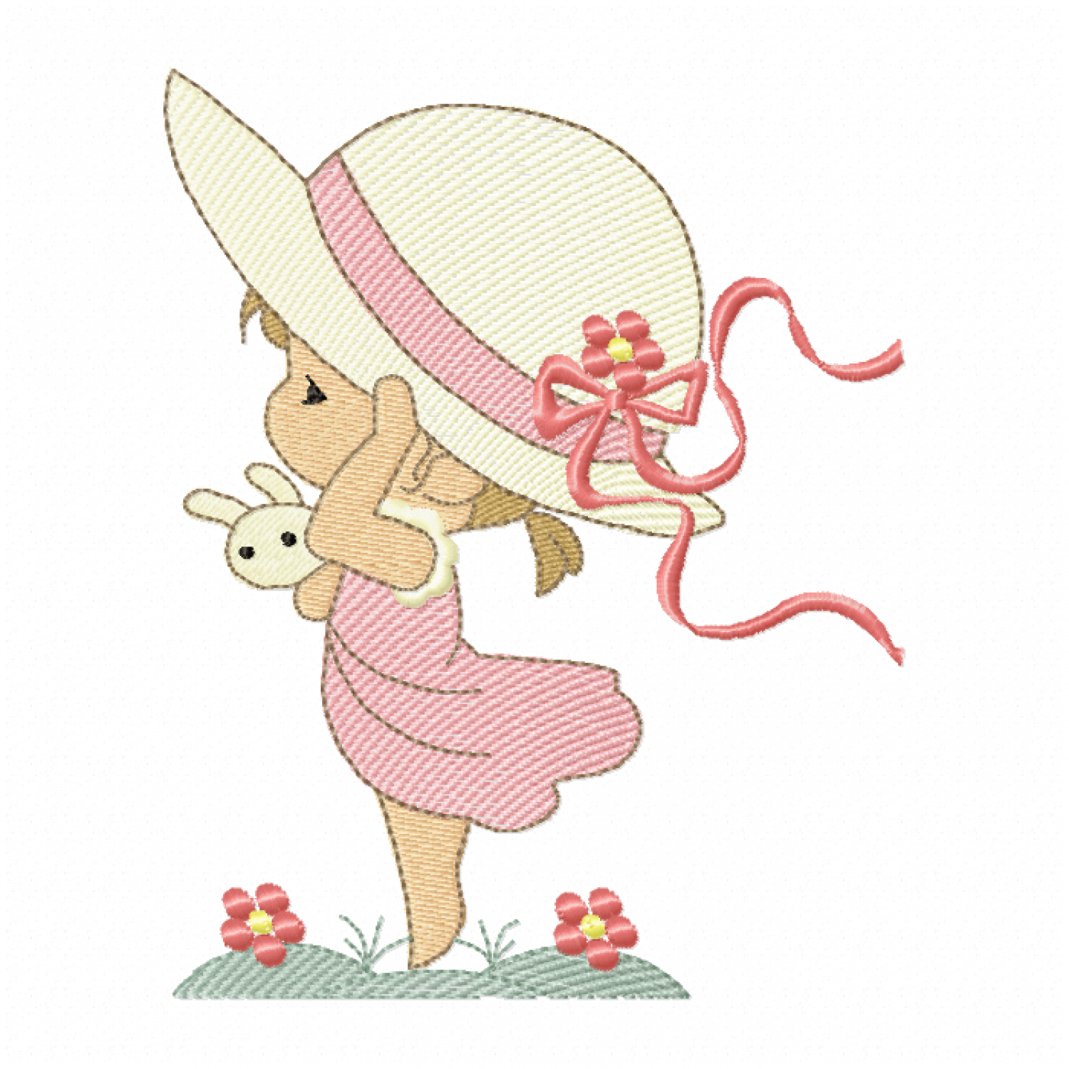 Sweet Little Girl With Bunny Embroidery Design
