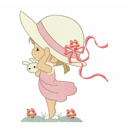 Sweet Little Girl With Bunny Embroidery Design