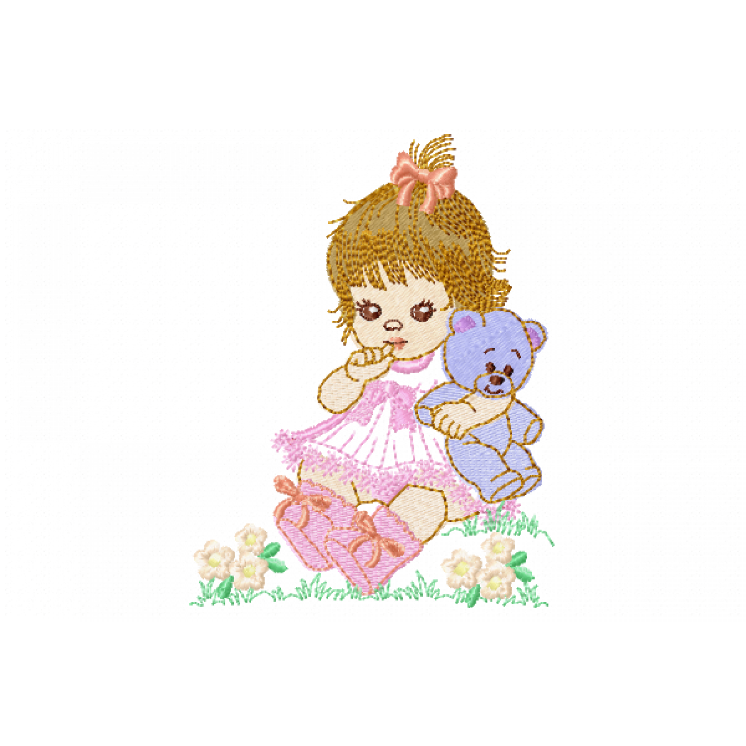Girl with teddy Embroidery Design