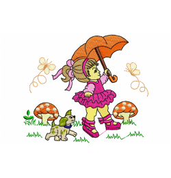 Free Girl with umbrella Embroidery Design 5x7 Pes