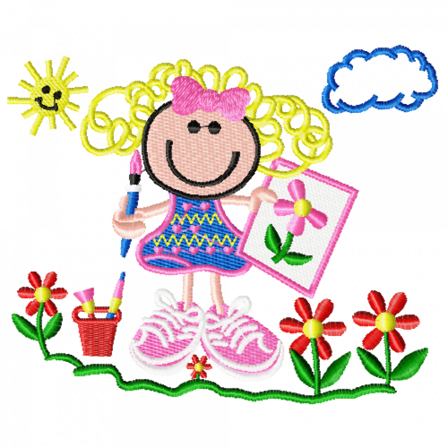 Girl drawing Embroidery Design