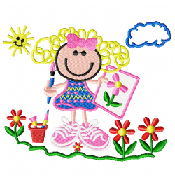 Girl drawing Embroidery Design