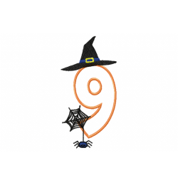 Halloween Witch Hat Number 9 Birthday Embroidery Design