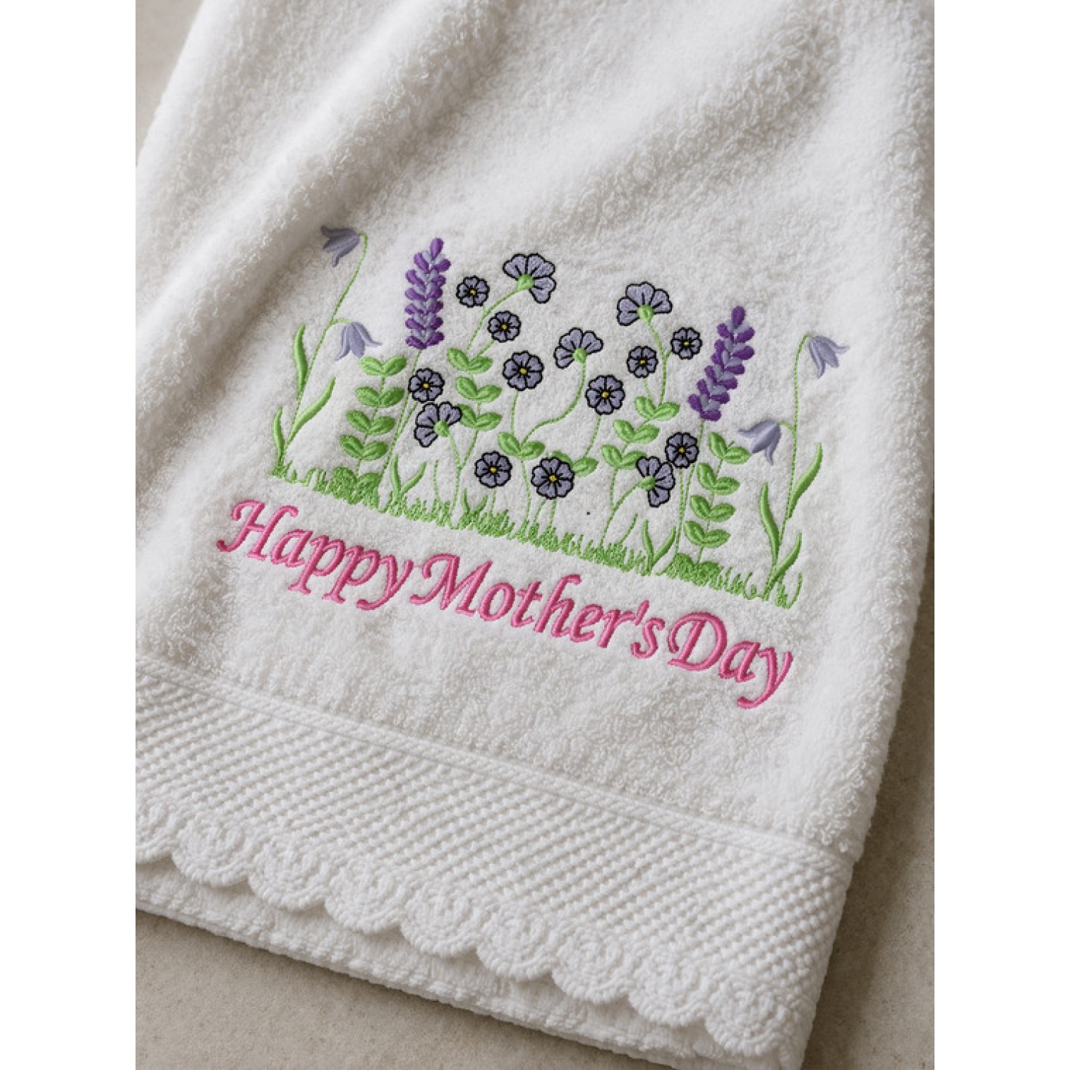 Happy Mother's Day With Lavender Flowers Embroidery Design Free 5x7