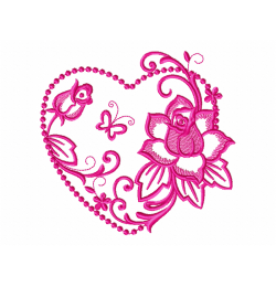 Heart rose Embroidery Design
