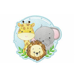 Jungle Animals Lion Giraffe and Elephant Embroidery Design