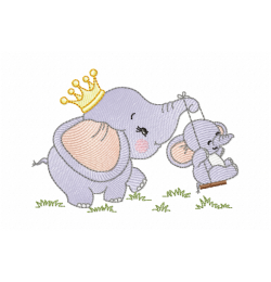 Cute King Elephant Embroidery Design