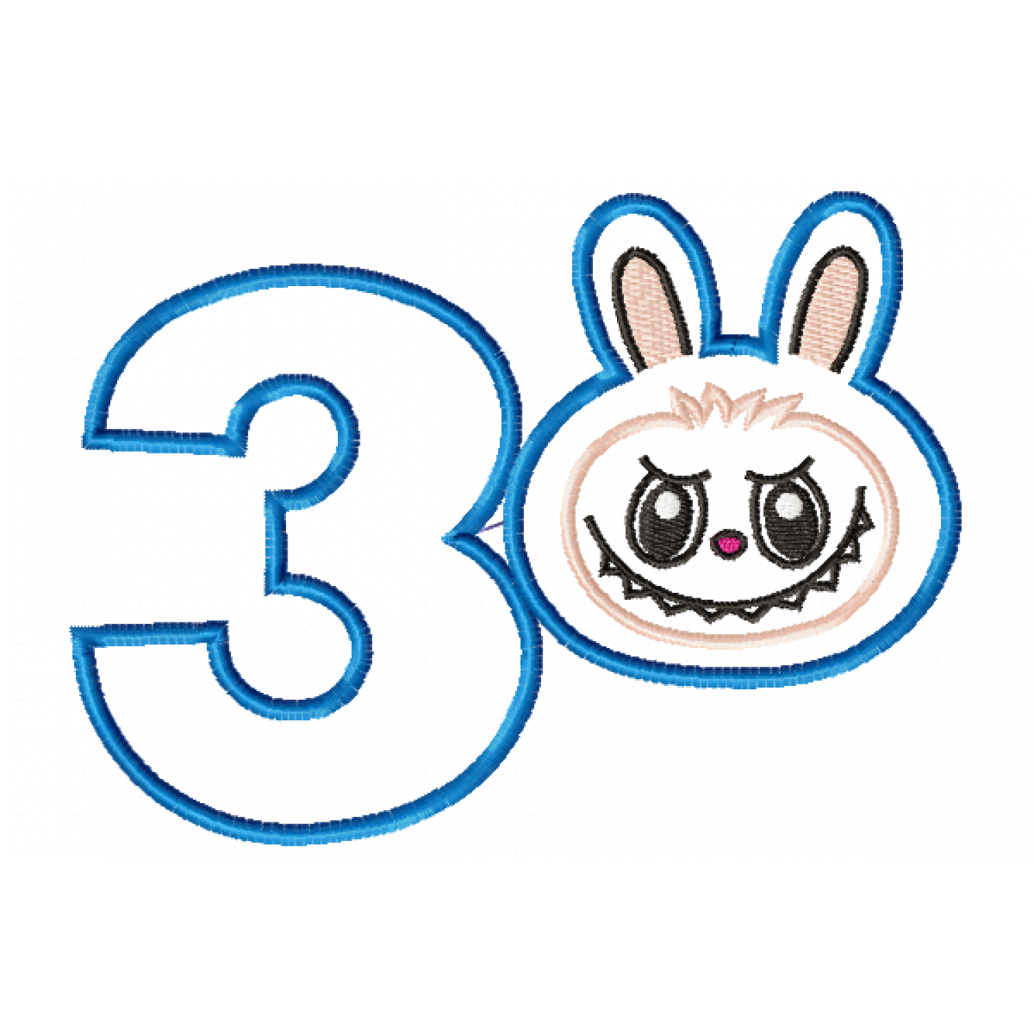 Cute Monster Birthday Number 3 Embroidery Design