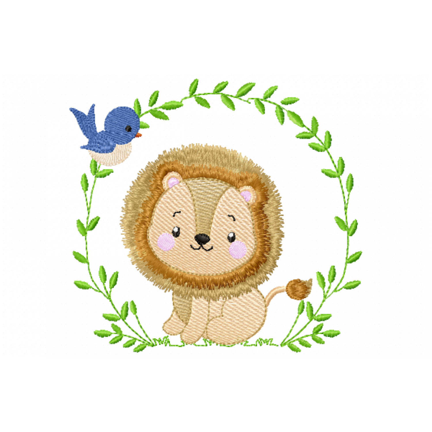 Lion and bird Embroidery Design